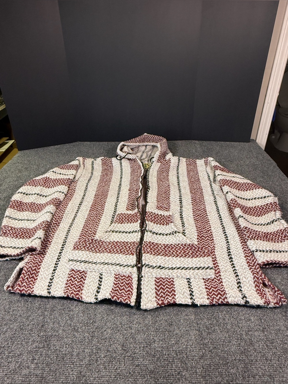 Baja Joe Woven Zip-Up Poncho Hoodie Jacket XL